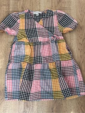 Free Assembly Girls Patchwork Gingham Dress XS 4/5 Multicolor